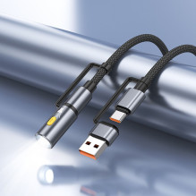 Laidas „viskas viename“ USB A / USB C į USB C / LED šviesą Hoco 3A 60W 1,2 m U138 juodas