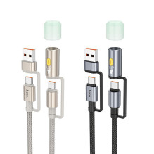 Laidas „viskas viename“ USB A / USB C į USB C / LED šviesą Hoco 3A 60W 1,2 m U138 juodas