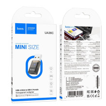 Adapteris USB A į USB C Hoco UA36C, skaidrus, juodas Adapteris USB A į USB C Hoco UA36C, skaidrus, juodas