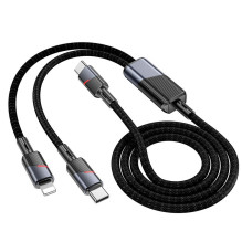 Laidas 2in1 USB C į USB C + Lightning Hoco 5A 100W 1,2 m U139 juodas