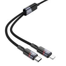 Cable 2in1 USB C to USB C + Lightning Hoco 5A 100W 1,2 m U139 black