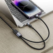 Cable 2in1 USB C to USB C + Lightning Hoco 5A 100W 1,2 m U139 black