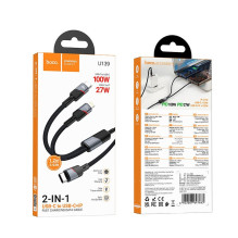 Cable 2in1 USB C to USB C + Lightning Hoco 5A 100W 1,2 m U139 black