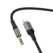 Kabelis AUX Jack 3,5 mm - Lightning Hoco UPA33A 1,5 m, juodas Kabelis AUX Jack 3,5 mm - Lightning Hoco UPA33A 1,5 m, juodas