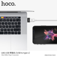 Adapteris OTG USB A į USB C Hoco UA6 juodas