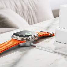 Belaidis įkroviklis Hoco 2,5W USB C, suderinamas su Apple Watch ir Samsung Watch CW59, baltas