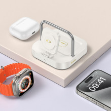 Belaidis įkroviklis Hoco 3in1 3A 5W, suderinamas su Apple Watch CQ16A, pieno baltumo