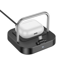 Stalinis įkroviklis Hoco 2in1 USB C PD QC 3A 30W + belaidis įkrovimas 5W CQ16B juodas