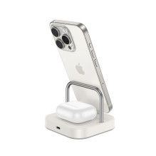 Stalinis įkroviklis Hoco 2in1 USB C PD QC 3A 30W + belaidis įkrovimas 5W CQ16B pieno baltumo