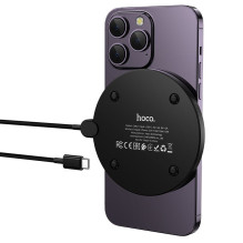 Belaidis įkroviklis Hoco 15W su USB-C laidu ir skaitmeniniu ekranu CW62, juodas