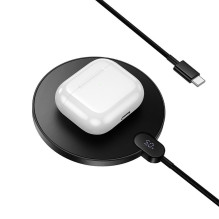 Belaidis įkroviklis Hoco 15W su USB-C laidu ir skaitmeniniu ekranu CW62, juodas