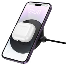 Belaidis įkroviklis Hoco 15W su USB-C laidu ir skaitmeniniu ekranu CW62, juodas