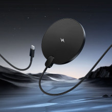 Belaidis įkroviklis Hoco 15W su USB-C laidu ir skaitmeniniu ekranu CW62, juodas