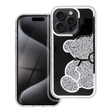 iPhone 16 dėklas, meškiukas, sidabrinis iPhone 16 dėklas, meškiukas, sidabrinis