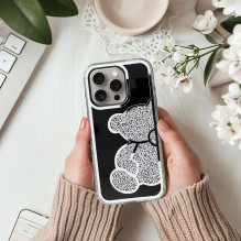 iPhone 16 dėklas, meškiukas, sidabrinis iPhone 16 dėklas, meškiukas, sidabrinis