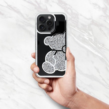 iPhone 16 dėklas, meškiukas, sidabrinis iPhone 16 dėklas, meškiukas, sidabrinis