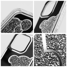 iPhone 16 dėklas, meškiukas, sidabrinis iPhone 16 dėklas, meškiukas, sidabrinis