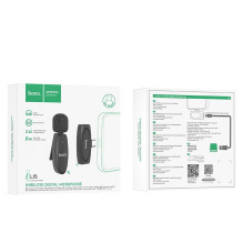 Belaidis prisegamas mikrofonas USB C Hoco L15 juodas