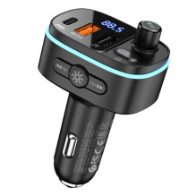Automobilinis „Bluetooth“ siųstuvas Hoco 2 x USB A + USB C QC3.0 PD 20W E62 juodas