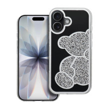 iPhone 17 dėklas, meškiukas, sidabrinis