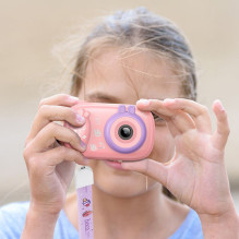 Skaitmeninis vaikiškas fotoaparatas su asmenukių funkcija Hoco 1MP 2,0" HD Ready DV205 rožinis