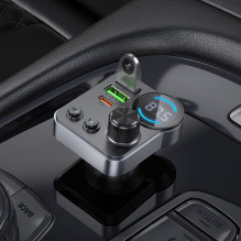 Automobilinis „Bluetooth“ siųstuvas Hoco 2 x USB A + USB C QC3.0 PD 48W E86 juodas