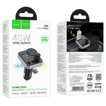 Automobilinis „Bluetooth“ siųstuvas Hoco 2 x USB A + USB C QC3.0 PD 48W E86 juodas