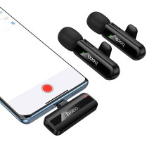 Belaidis dvigubas mikrofonas „Lightning“ / USB C „Hoco L20A“ juodas