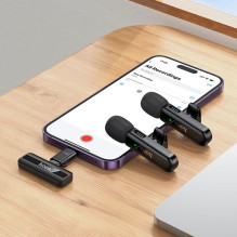 Belaidis dvigubas mikrofonas „Lightning“ / USB C „Hoco L20A“ juodas