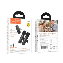 Belaidis dvigubas mikrofonas „Lightning“ / USB C „Hoco L20A“ juodas