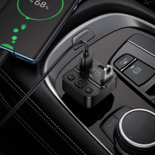 Automobilinis „Bluetooth“ siųstuvas Hoco USB A + USB C QC PD 35W E87 juodas