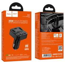 Automobilinis „Bluetooth“ siųstuvas Hoco USB A + USB C QC PD 35W E87 juodas