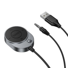 Belaidis automobilio imtuvas Hoco AUX Bluetooth su laidu Jack 3,5 mm E150 metalo pilkos spalvos