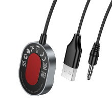 Belaidis automobilio imtuvas Hoco AUX Bluetooth su laidu Jack 3,5 mm E150 metalo pilkos spalvos