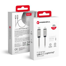Laidas USB C - Lightning Forcell F-Energy PD 3A 27W metalinis 1 m C238 sidabrinis Laidas USB C - Lightning Forcell F-Energy PD 3A 27W metalinis 1 m C238 sidabrinis