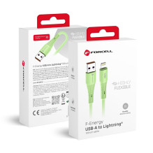 USB A tipo laidas su „Lightning“ jungtimi Forcell F-Energy 2,4A 12W silikoninis, 1 m, C343, žalias USB A tipo laidas su „Lightning“ jungtimi Forcell F-Energy 2,4A 12W silikoninis, 1 m, C343, žalias
