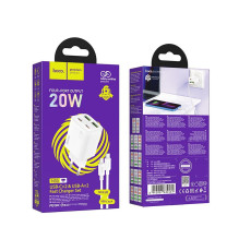 Phone charger Hoco 2 x USB C + 2 x USB A QC3.0 PD 3A 20W + cable USB C to Lightning N55 white