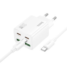 Telefono įkroviklis Hoco 2 x USB C + 2 x USB A QC3.0 PD 3A 20W + laidas USB C į USB C N55 baltas