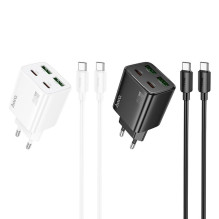 Phone charger Hoco 2 x USB C + 2 x USB A QC3.0 PD 3A 20W + cable USB C to USB C N55 white