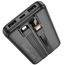 Išorinė baterija Hoco 10000 mAh 2A su integruotais laidais USB C + Lightning J118 juoda