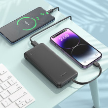 Išorinė baterija Hoco 10000 mAh 2A su integruotais laidais USB C + Lightning J118 juoda