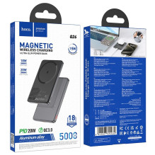 Išorinė baterija, suderinama su „MagSafe Hoco 5000 mAh QC PD 2A 20W Q26“, metalo pilka