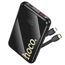 Išorinė baterija Hoco 10000 mAh QC PD 22,5W su integruotais laidais USB C + Lightning Q37, juoda