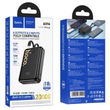 Išorinė baterija Hoco 20000 mAh QC PD 22,5W su integruotais laidais USB C + Lightning Q37A juoda
