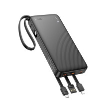 „Hoco“ 10000 mAh 2A išorinė baterija su keturiais įmontuotais laidais: USB A + USB C + „Lightning“ + „Micro USB J146“, j