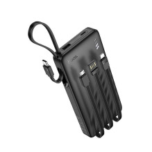 „Hoco“ 10000 mAh 2A išorinė baterija su keturiais įmontuotais laidais: USB A + USB C + „Lightning“ + „Micro USB J146“, j