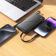„Hoco“ 10000 mAh 2A išorinė baterija su keturiais įmontuotais laidais: USB A + USB C + „Lightning“ + „Micro USB J146“, j