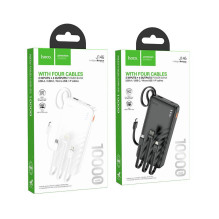 „Hoco“ 10000 mAh 2A išorinė baterija su keturiais įmontuotais laidais: USB A + USB C + „Lightning“ + „Micro USB J146“, j