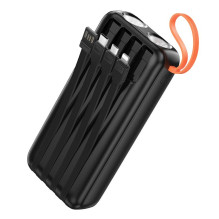 „Hoco“ 20000 mAh 2A išorinė baterija su įmontuotais USB A + USB C + „Lightning“ + „Micro USB“ laidais ir dviguba lempute