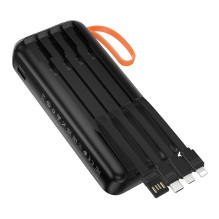 „Hoco“ 20000 mAh 2A išorinė baterija su įmontuotais USB A + USB C + „Lightning“ + „Micro USB“ laidais ir dviguba lempute